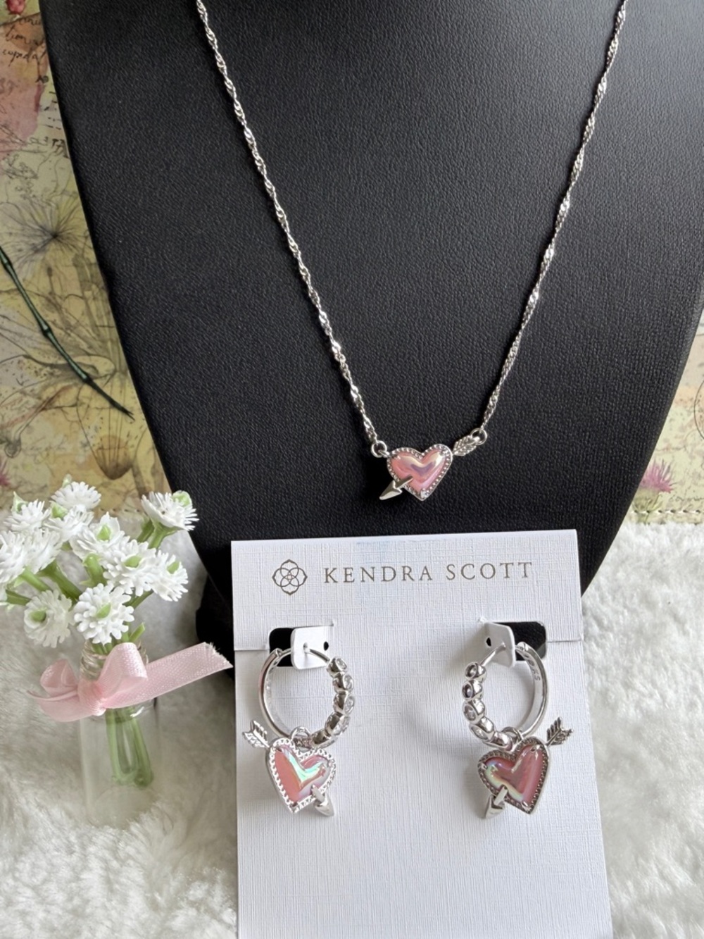 Ari Heart Arrow Silver Short Pendant Necklace & Earring Set